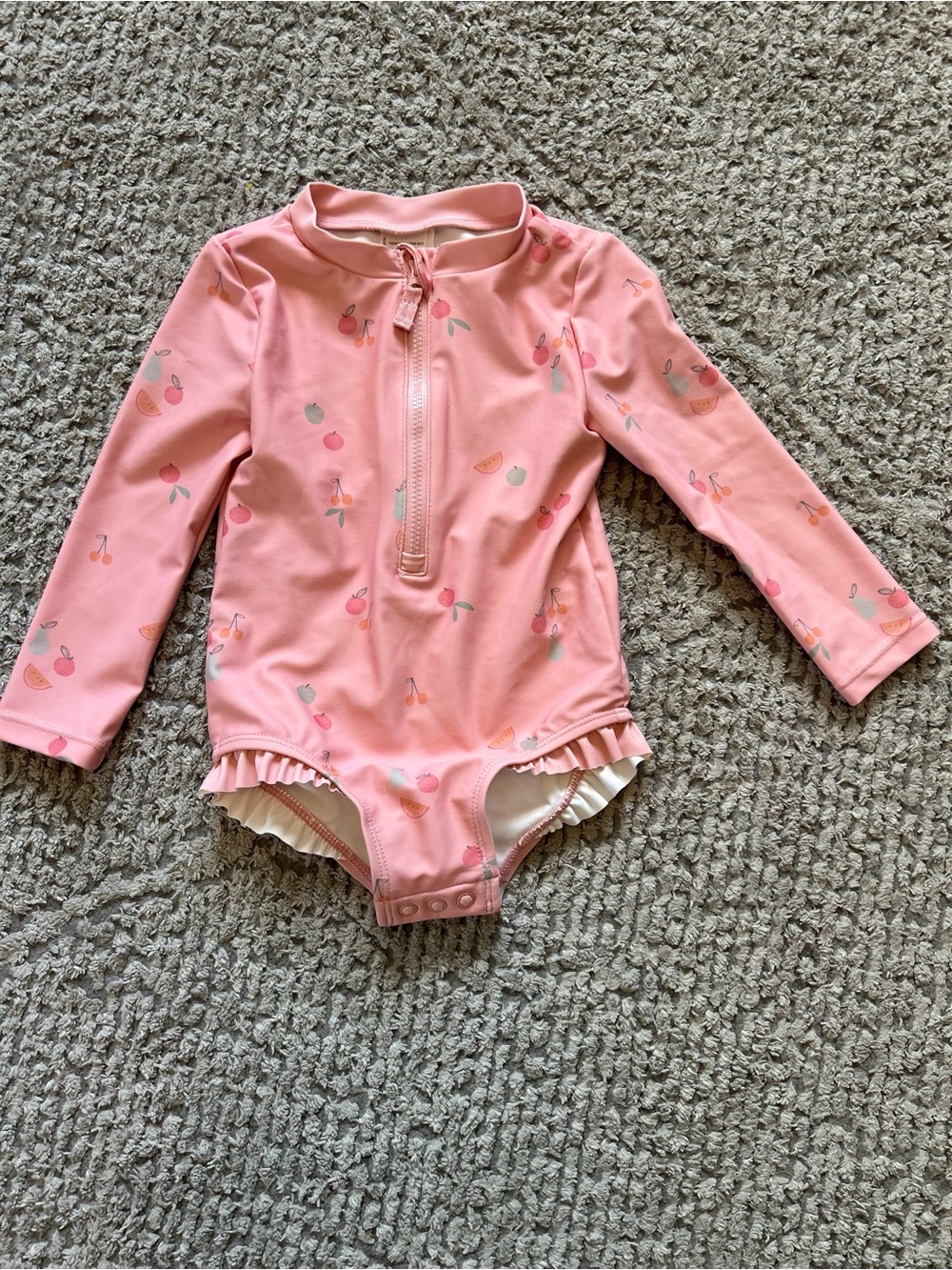 Girls' Pink Long-Sleeve Ruffle One-Piece Swim Suit - 18mos